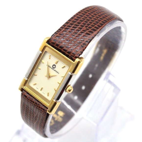 J.B Champion Watch Womens Gold Tone Stainless Steel Classic Brown Leather Band - Picture 1 of 8
